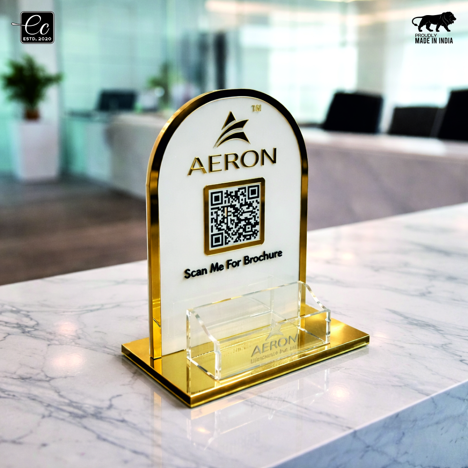 Premium QR Code Display Stand With Visiting Card Holder